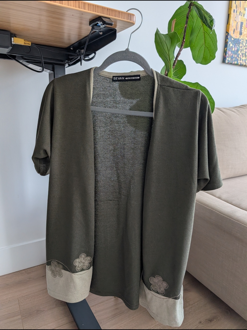Olive Green Open Front Short Sleeve Cardigan
